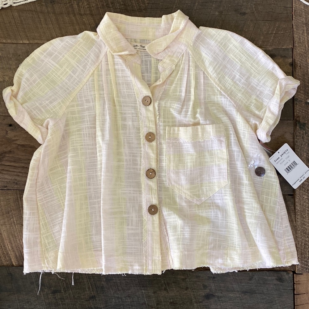 Womens size small free people button up top- yellow and pink- never worn
